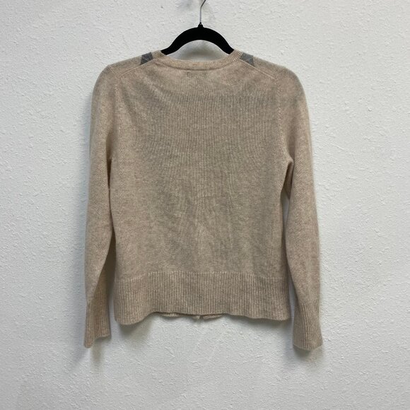 APT. 9 Argyle Cashmere Cardigan Sweater Cream Women Size M Preppy Academia - Picture 3 of 6